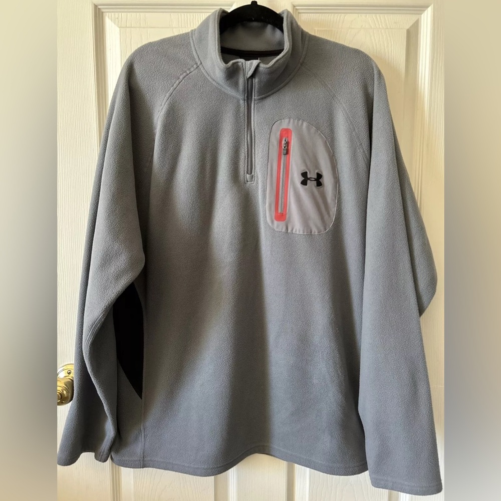 Under Armour Men's 1/4 Zip Pullover Gray Black Fleece Jacket‎ Size XL